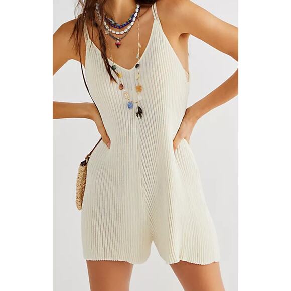 Free People Beach Nola Sweater Romper Gardenia Cream Color Large Womens - Picture 1 of 8